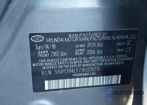 2018 Hyundai Elantra Sel from USA, damaged, VIN 5NPD84LF7JH378211